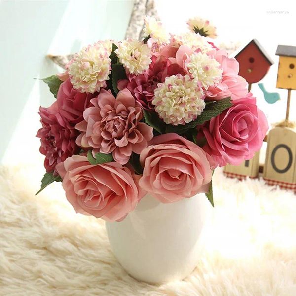 Fleurs décoratives Style européen Bouquet de fleurs artificielles mariage mariée main tenant simulé Rose demoiselles d'honneur
