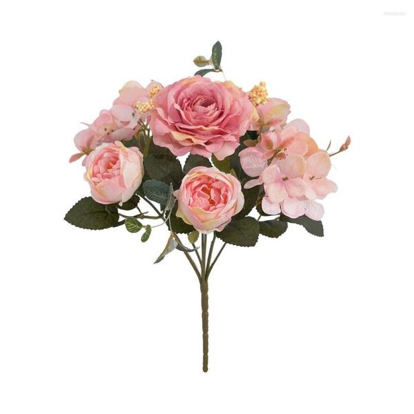 Fleurs décoratives Style européen Po Props mariée pivoine hortensia faux décor à la maison fleur artificielle rétro salon mariage bouquet de soie