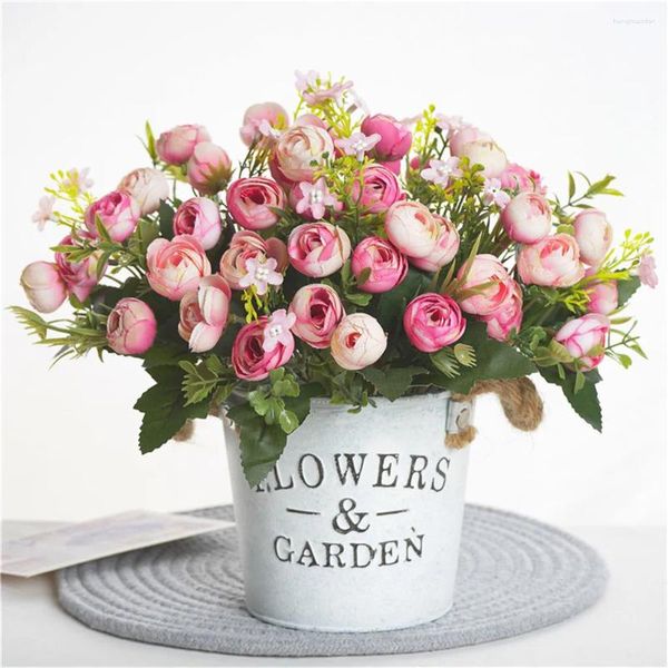 Fleurs décoratives de style européen simulation rétro Roses de thé en soie 13 bouquets mariage maison fausse fête décoration de bricolage