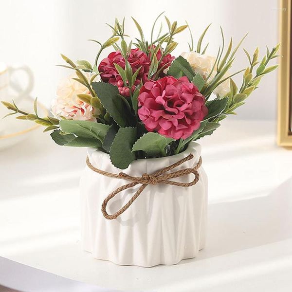 Fleurs décoratives Style Européen Simulation Hortensia En Pot Fleur Artificielle Plante Vase Intérieur Bouquet Bonsaï Maison Table Décor Cadeau
