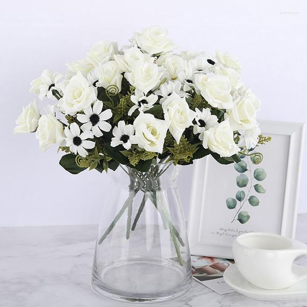 Fleurs décoratives Européenne Vintage Soie Artificielle Thé Rose Faux Fleur Fête Ornement Automne Scène De Mariage Arrangement Maison Table Vase