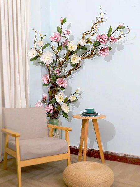 Fleurs décoratives Eva Magnolia Branche d'orchidée de soie artificielle pour vases