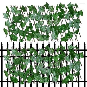 Fleurs décoratives extensibles artificiels Ivy Hedge Green Leaf Fence Panneau Faux Privacy Screen For Wall Home Outdoor Garden Balcon