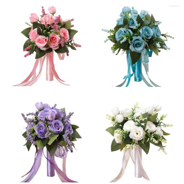 Flores decorativas Exquisito Boda Bouquet Aumento de la atmósfera Textura transparente Rose DIY FLEOLE