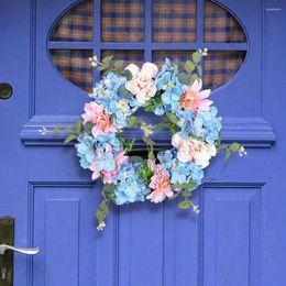 Couronne de fleurs décoratives accrocheuses, hortensia vibrant pour décoration murale de porte, fausse fleur avec détails, décoration de maison, de mariage, de ferme