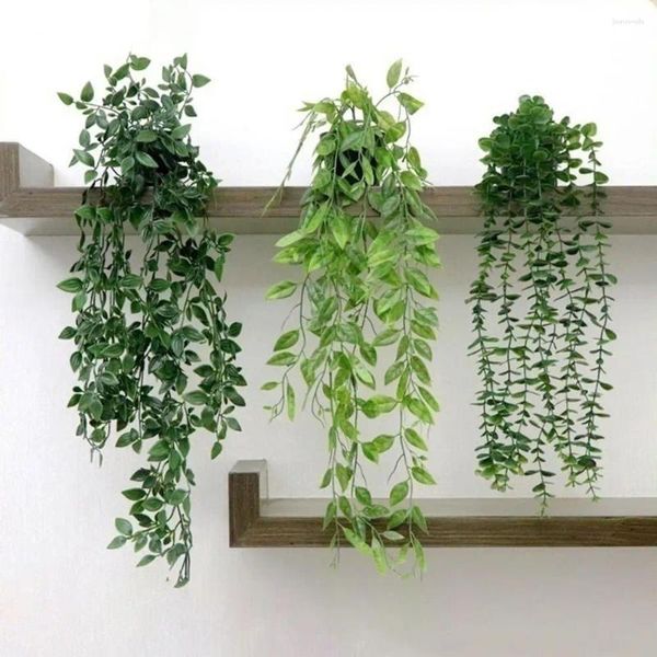 Flores decorativas que protegen los ojos, vegetación Natural, 3 uds., plantas colgantes de vid de eucalipto para decoración del hogar, sin mantenimiento, maceta verde