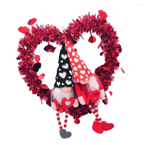 Flores decorativas Muñeca sin rostro Guirnalda Decoración Gnomo Corona enana con luces de cadena Iluminación Adorno del día de San Valentín Perfecto para Valentin