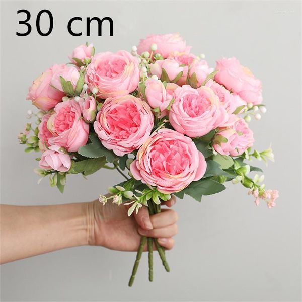 Fleurs Décoratives Usine Vente Directe Soie Pivoine Rose Rose 30cm Faux Bouquet 5 Grosses Têtes 4 Bourgeons Maison Décoration De Mariage Intérieur