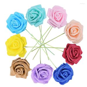 Fábrica de flores decorativas En stock Rosa artificial de PE con varilla Ramo de novia de Foamflower Flor falsa para el día de San Valentín