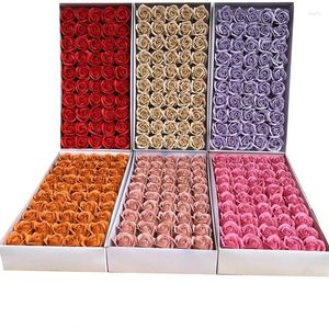 Fábrica de flores decorativas, venta al por mayor, 50 Uds., caja de regalo con cabezas de rosas de jabón, ramo de flores artificiales perfumadas para fiesta de boda