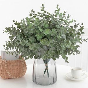 Fleurs décoratives Plante artificielle résistante à la décoloration Eucalyptus réaliste avec tige ne flétrissant pas sans arrosage 7 fourchettes réutilisables pour la maison