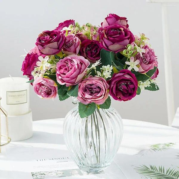 Fleurs décoratives fausse bouquet artificiel pivoine micro aménagement paysager faux vase à fleurs de soie pour salle de réunion
