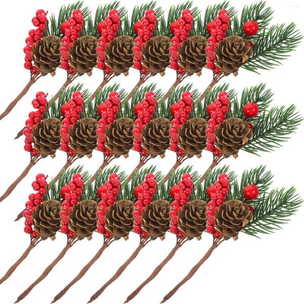 Flores decorativas, rama de baya falsa, cono de pino Artificial, Decorativas Para manualidades navideñas