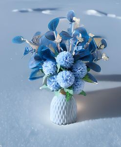 Fleurs décoratives Faux Bouquet Bleu Hortensia Artificielle Chrysanthème Soie Pour Décoration Centres De Fleurs