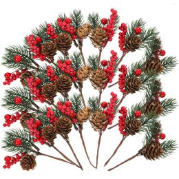 Decoratieve bloemen Fake Bourgondische bessen plukt kunstmatige dennencegel kunstmatige decorativas para herfst bessen stengel kerstdecoraties
