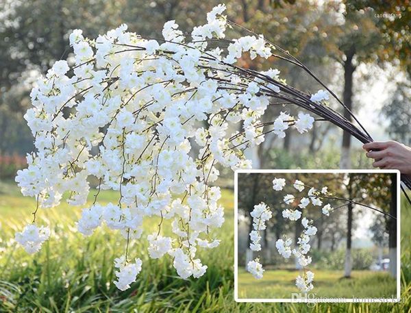 Fleurs décoratives fausse fleur de cerisier branche de fleur bégonia Sakura tige d'arbre 138 cm de Long pour événement fête de mariage artificielle