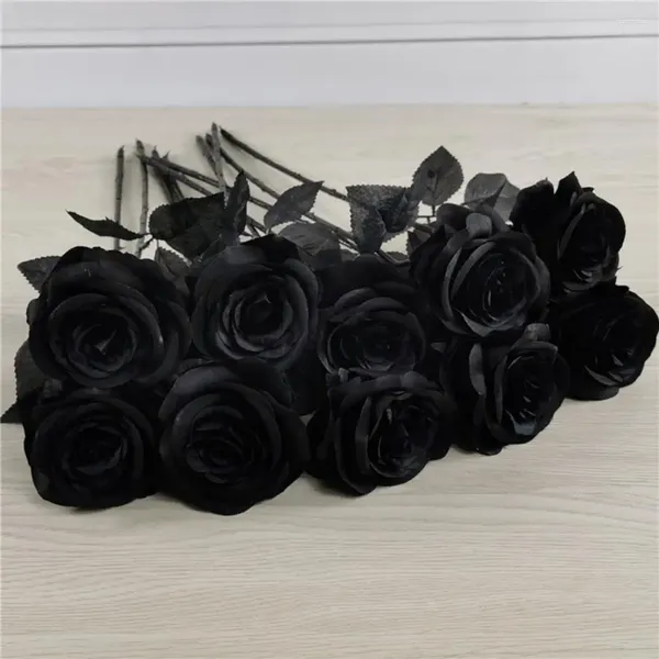 Fleurs décoratives fausse plante florale légère ornement réaliste de fleur réaliste écologique fausse rose éternelle noir pour jardin