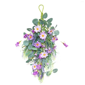 Flores decorativas Falso Floral Primavera Margarita Puerta Colgante Púrpura Lavanda Planta De Imitación Decoración Del Hogar Dintel Colgante Flor Artificial