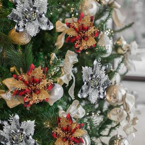 Decoratieve bloemen nepbloem kunstmatige kerst rood wit plastic met glitter poederjaar decor 2024 diy boom rattan