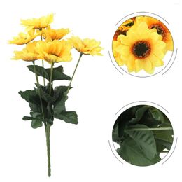 Fleurs décoratives fausse fleur tournesol artificiel jaune 7 têtes Bouquet marguerites jardin fête de mariage décor décorations pour la maison feuille