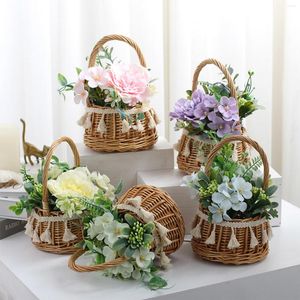 Fleurs décoratives fausse fleur Bouquet artificiel plante envoyer panier en rotin Pot décoration de la maison fournitures de mariage cadeau