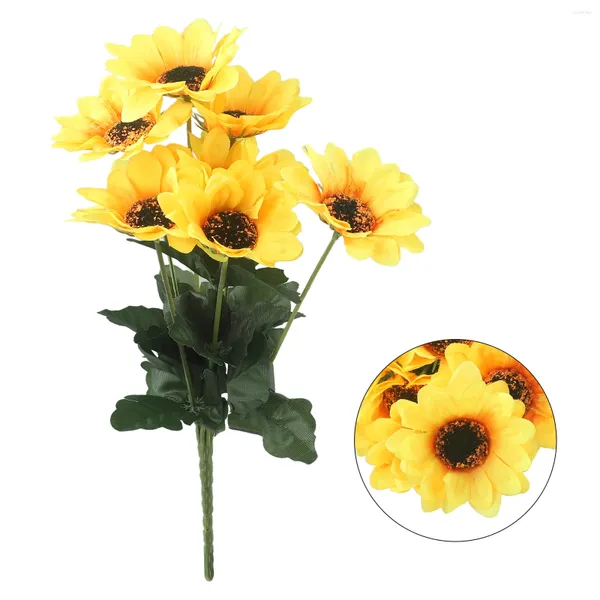 Flores decorativas Flower Flower artificial Sala de girasol Amarillo 7 cabezas Bouquet navideño margaritas jardín de fiestas de boda regalo regalo