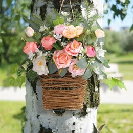 Decoratieve bloemen Nepbloemenmand Realistisch Kunstmatig ophangen met sleutelkoord Levendige kleurensimulatie Roos Pioenroos Voor 3