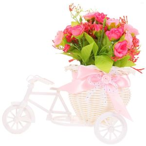 Fleurs décoratives faux décors de fleurs Pots d'intérieur plantes tissé panier de bonbons décor à la main décorations de vélo support de sol