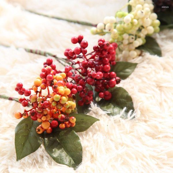 Fleurs décoratives Faux Verre Grenade Fruit Petites Baies Artificielle Rouge Cerise Étamine Mariage De Noël