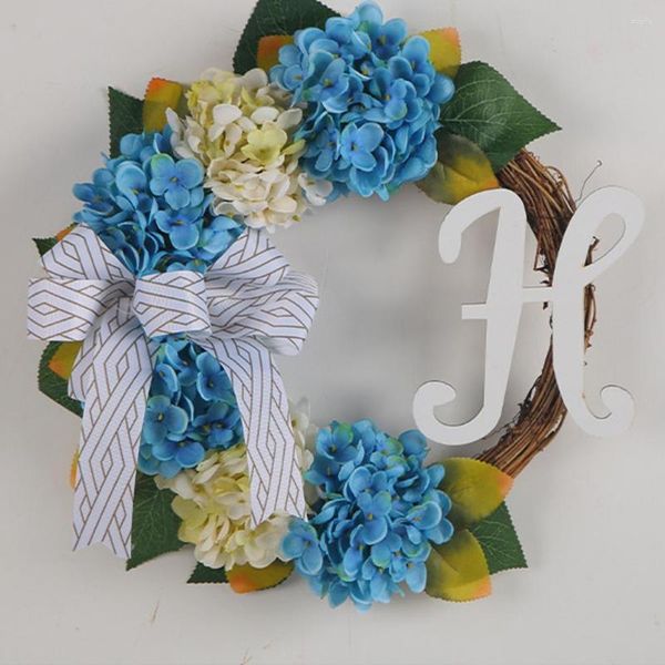 Fleurs décoratives fausse couronne d'hortensia porte de vacances réaliste nœud papillon élégant rotin décor de fête de mariage pas de flétrissement