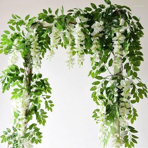 Flores decorativas hiedra falsa Wisteria planta Artificial guirnalda de vid para decoración de jardín de habitación arco de boda decoración Floral para Baby Shower