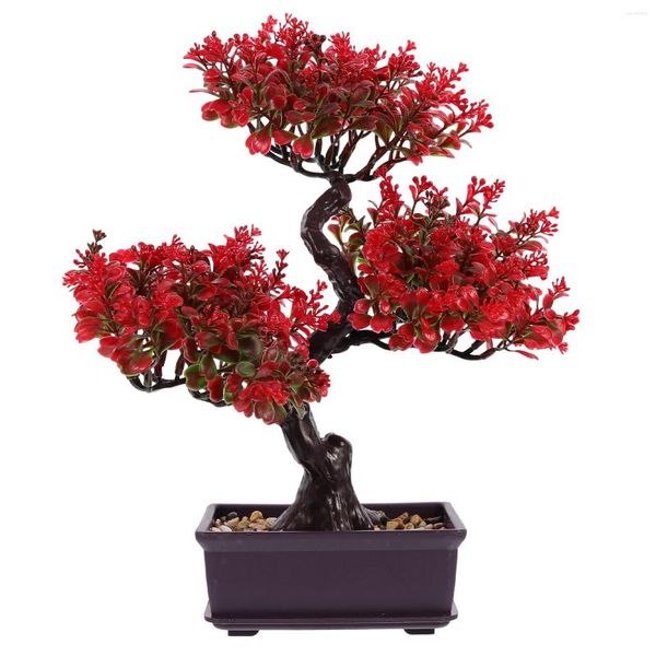 Dekorative Blumen, gefälschte Ornamente, künstliche Zimmerpflanzen, Baum, Desktop-Dekoration, Topf, grün, rot, Bonsai