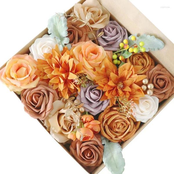 Flores decorativas Peonies Fake Caja artificial Juego para centros de mesa Floral Arreglos Diy Boda Bouquet Cake Decoración del hogar