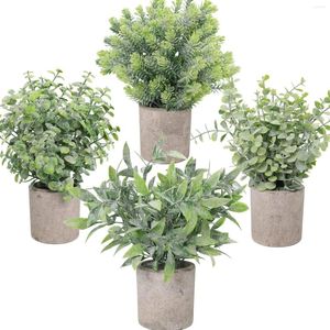 Fleurs décoratives Faux Plantes 4 Pack Petites Mini Faux Eucalyptus Artificielle Buis Verdure Dans Des Pots Petites Plantes D'intérieur En Pot Intérieur