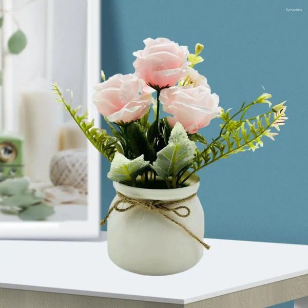 Flores Decorativas Plantas Falsas Suculentas Altas Conjunto De Plantas En Maceta De Estilo Escandinavo con Tres Rosas Bonsái De Maceta Con Borde Torneado Pequeño Para El Hogar