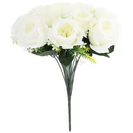 Fleurs décoratives Faux Roses artificielles Faux Bouquet pour tombe Vintage commémoratif en tissu de soie cérémonie de cimetière