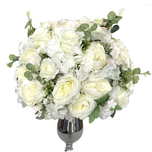 Flores decorativas Ramo de arreglo de bolas de flores de seda falsa para centros de mesa de boda