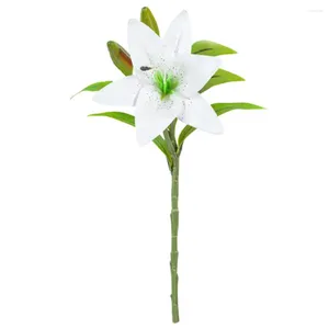 Flores decorativas Rama de flores de seda falsa Elegante lirio artificial con hojas verdes para el hogar Decoración de la fiesta de bodas Faux Indoor