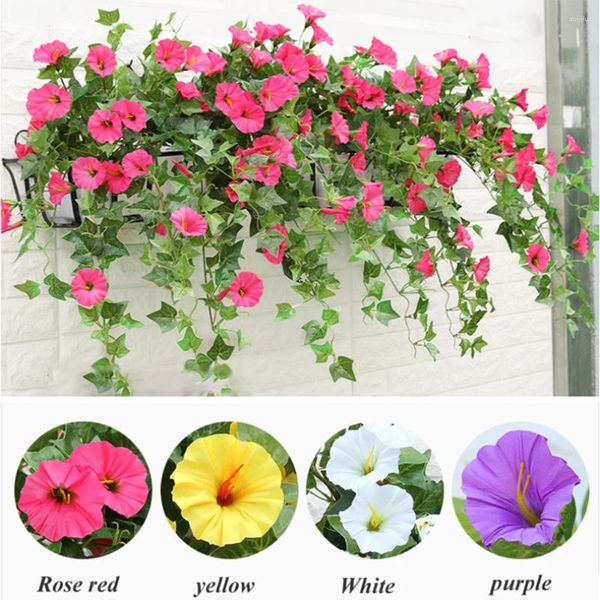 Fleurs décoratives Fake Silk Morning Glory Artificial Flower Vine Hanging Plant Home Mur Garland Wedding Party Shop Garden Decoration