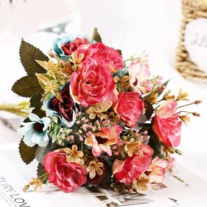 Fleurs décoratives Faux Petit Bouquet Bouquet Plante Artificielle Rose DIY Décoration Belle Maison En Plastique Décor De Fête De Mariage