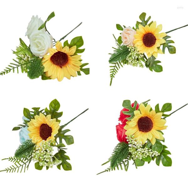 Fleurs décoratives Faux Tournesol Floriculture Paquet Fleur Artificielle Décoration Pour Salon Américain Rétro Table Ameublement