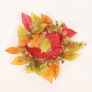 Flores decorativas Anillos de velas de otoño Coritas de tela de seda ligera Cosecha de guirnaldas de guirnaldas para adornos para Día de Acción de Gracias Halloween Decoración