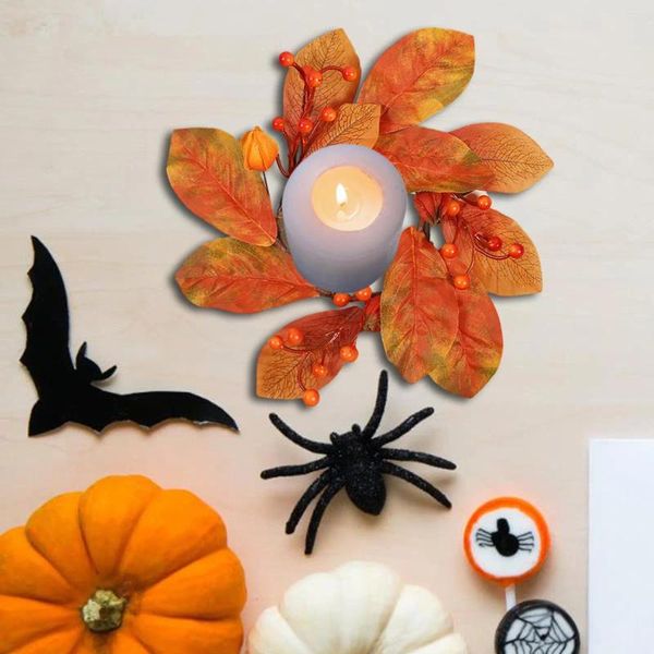 Flores decorativas, anillos de velas de otoño, soporte para coronas, otoño para sala de estar, decoración del hogar