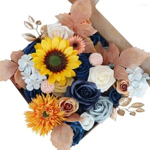 Flores decorativas Caja combinada de flores artificiales de champán de otoño con tallos para bricolaje Boda Ramo de novia Baby Shower Arreglo floral Decoración