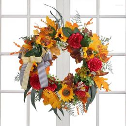 Fleurs décoratives couronne florale automne avec bow falll guirland artificia intérieur extérieur décor de saison pour les murs de porte d'entrée de la ferme
