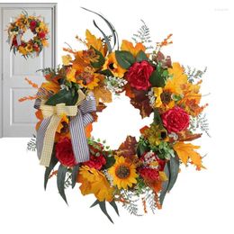 Fleurs décoratives Couronne florale d'automne avec arc réutilisable pour Thanksgiving Clebration intérieure extérieur décor de saison de la ferme de la ferme