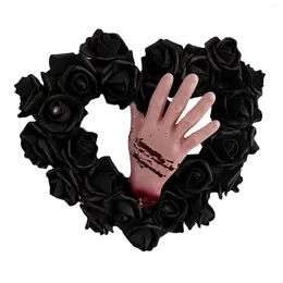 Fleurs décoratives Fall Gnome Couronne décorations de porte d'entrée Halloween Heart Shape Hand avec du sang pour la fête Black 1