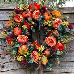 Fleurs décoratives Fall Péon et citrouille Couronne de tournesol pour la porte d'entrée Festival Célébration Décoration Home Farmhouse