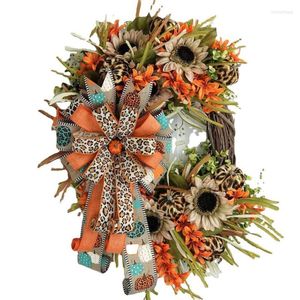 Decoratieve bloemen herfstkrans kunstmatige zonnebloem pompoen decor herfst voorraam oogst thanksgivings home indoor outdoor