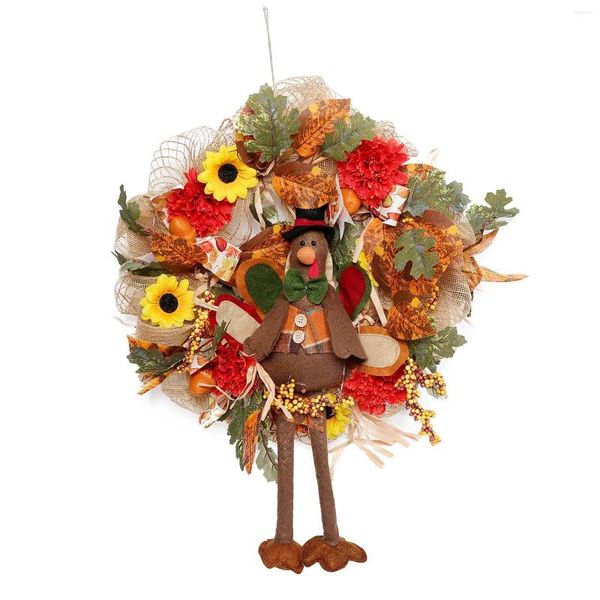 Couronne de fleurs décoratives d'automne, guirlande artificielle de dinde pour Table de fenêtre de Thanksgiving